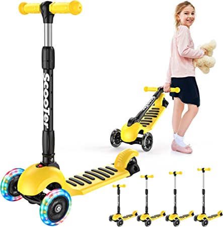 Banne Scooter Height Adjustable Lean to Steer Flashing PU Wheels 3 Wheel Kick Scooters for Kids Boys Girls