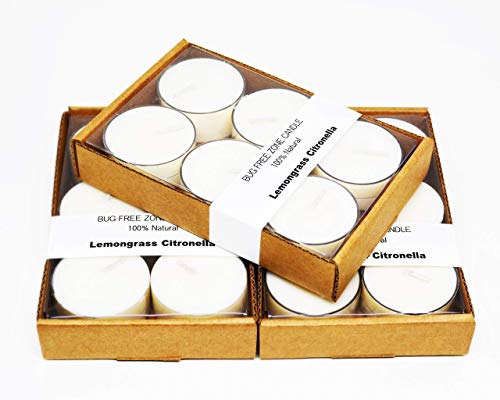 3 packs of 6 Lemongrass Citronella Bug-Free Zone Natural Mosquitoes Repellent Outdoor Soy Candle Tea Lights