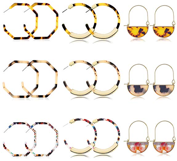 LOLIAS 4-9 Pairs Acrylic Hoop Drop Statement Earrings for Women Resin Fashion Jewelry