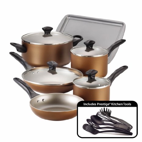 Farberware Dishwasher Safe Nonstick Aluminum 15-Piece Cookware Set Copper