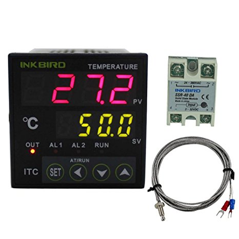 Inkbird Dual Digital PID Temperature Controller 2 Omron Relay Thermostat 110-240V ITC-100VH   40A SSR   K Sensor
