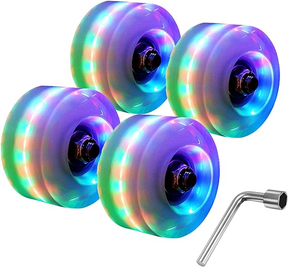 VECELO Roller Skate Wheels Outdoor Light Up LED Quad Rainbow Skateboard Wheels Rollerskate Parts Tool Wheels for Double Row Skating & Skateboard,4 Pack Core