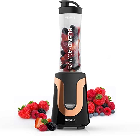 Breville Blend Active Personal Blender & Smoothie Maker | 1 x Portable Blending Bottle (600 ml) | 300 W | Black & Rose Gold [VBL239]