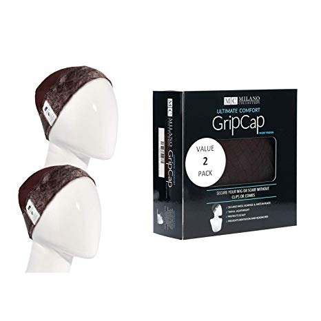 Milano Collection Wig GripCap Value 2 Pack Comfortable, Absorbent Wig Cap with Built-in Wigrip (Brown)