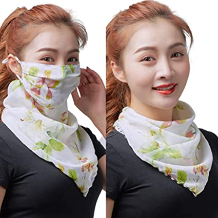 Women UV Chiffon Floral Face Scarf Mask Adjustable Ice Scarf Bandana Summer Protection