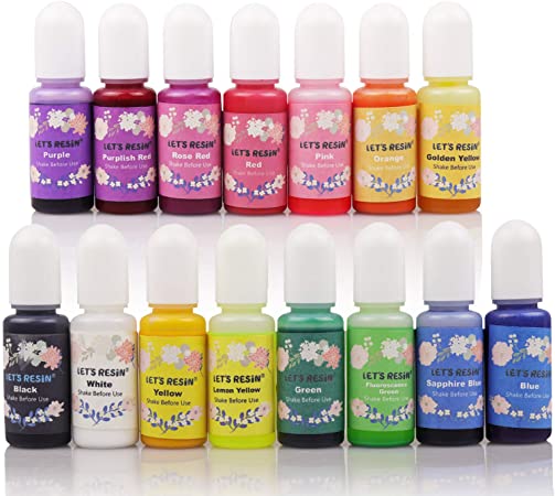 LET'S RESIN 15 Colors Epoxy Pigment, Translucent Liquid Resin Colorant Each 0.35oz, Non-Toxic Epoxy Resin Dye Mix Color Liquid Dye for Resin Jewelry DIY Crafts Art Making