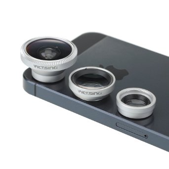 VicTsing 3-in-1 Camera Lens Kits for iPhone 5 4 Samsung with Flat Camera - Silver