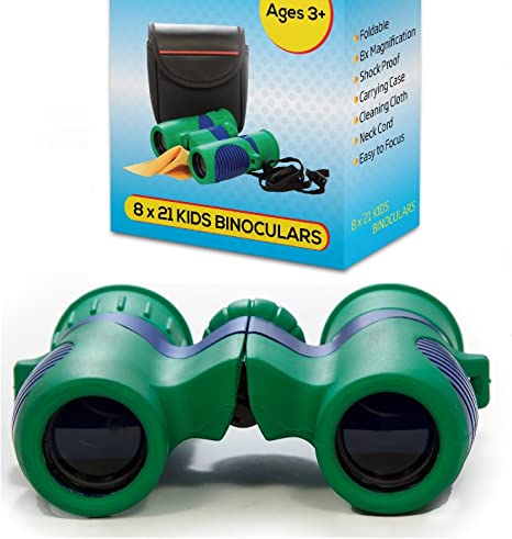 Shock Proof 8x21 Kids Binoculars Set - for Bird Watching - Educational Learning - Stargazing - Hunting - Hiking - Sports Games - Outdoor Adventure - Astronomy