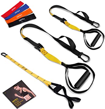 INTEY Bodyweight Fitness Resistance Training, Resistance Trainer Straps Door Anchor 4 Resistance Bands Loops, Trainer kit for Full-Body Workout at Home Gym and Outdoors