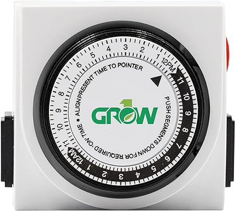 Grow1 Dual Outlet Mechanical Timer 24 Hour Hydroponics Grow Light Timers Electrical Outlets, Universal Wall Plug 3-Prong Grounded Outlet, UL Listed, 120v