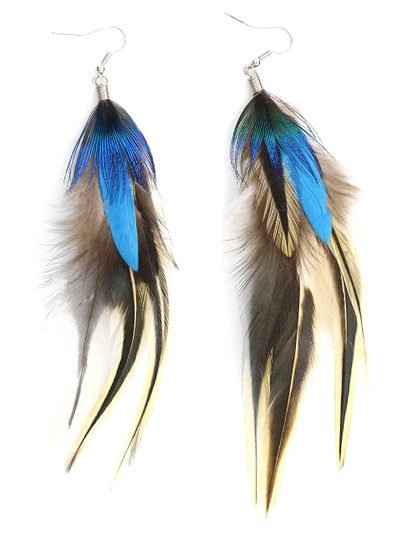 KISSPAT Blue Handmade Natural Feather Dangling Earrings