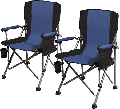 REDCAMP Heavy Duty Camping Chairs for Adults, Sturdy Folding Lawn Chair with Hard Arms and Portable Carry Bag, Comfortable for Outdoor Hunting Fishing Sports, Blue and Camouflage