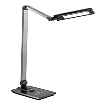 IMIGY Aluminum Alloy LED Desk Lamp with USB Charging Port, 9W Dimmable Office Lamp, Slide Touch Control with Stepless Adjustable Brightness and 3 Color Modes, Black