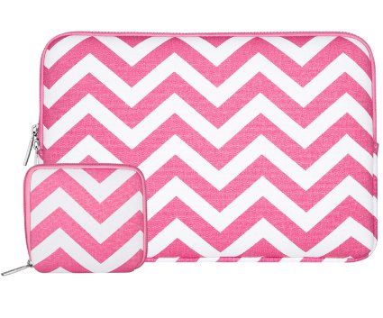 Mosiso Laptop Sleeve, Canvas Fabric Case Bag Cover for 13-13.3 Inch MacBook Pro, MacBook Air, Notebook Computer with a Small Case, Chevron Rose Red