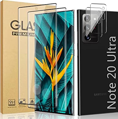 [2 2 Pack] Galaxy Note 20 Ultra 6.9'' Screen Protector with Camera Lens Protector, 9H Hardness 3D Curved HD Glass, Fingerprint Unlock, Easy Install, Scratch Resistant for Samsung Galaxy Note 20 Ultra