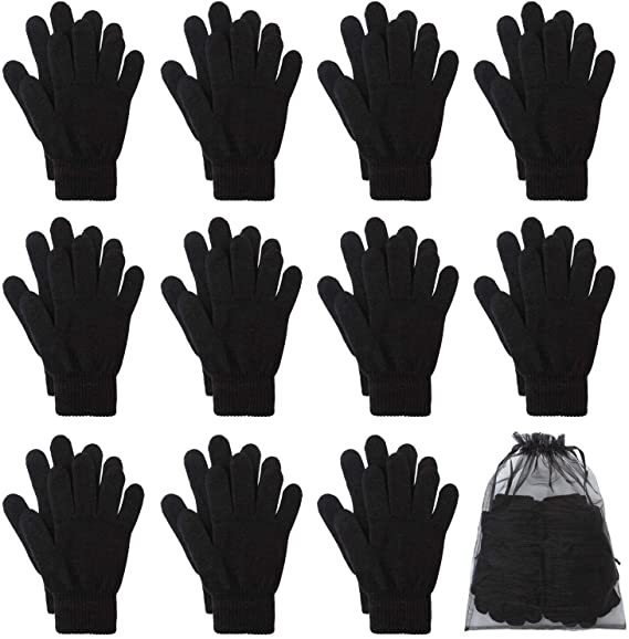 Cooraby 12 Pairs Winter Magic Gloves Stretchy Warm Knit Gloves with Mesh Storage Bag for Men or Women