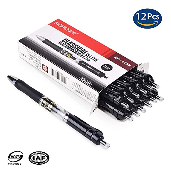 Pens, Gel pens for writing, Retractable Premium Gel Ink Roller Ball Pens 12-count pen ，line size 0.5mm for office kids writing homework, black pens