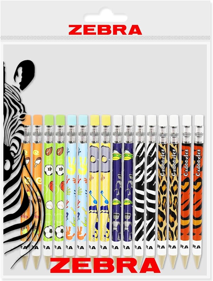 Zebra Cadoozle Mini Mechanical Pencil - 0.7mm Lead - 2 of Each Barrel - Pack of 16 - In Zebra Packaging