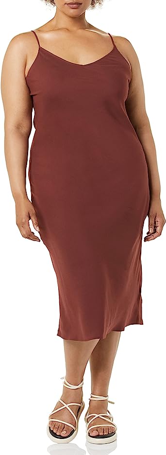 Daily Ritual Women's Georgette Fluid Drape Sleeveless Midi Slip Dress