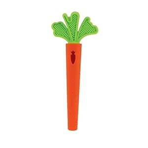 Nuby Silicone Carrot Tube Teether - Baby Teething Toy - Massaging Bristles for Sore Gums - 3  Months