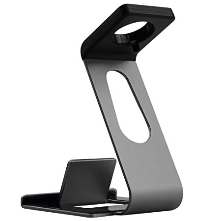 TopAce Aluminum Charge Holder, Universal Portable Desktop Cell Phone Stand Lazy Bracket For Apple Watch, All Android Smartphone, iPhone, iPad, Tablet (Black)