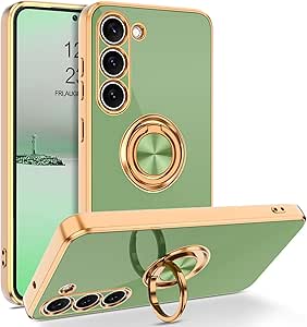 BENTOBEN for Samsung Galaxy S23 Case, 360° Ring Holder Kickstand Support Car Mount Elegant Plating Edge Slim Shockproof Soft TPU Protective Phone Cover for Samsung Galaxy S23 6.1" 2023, Green