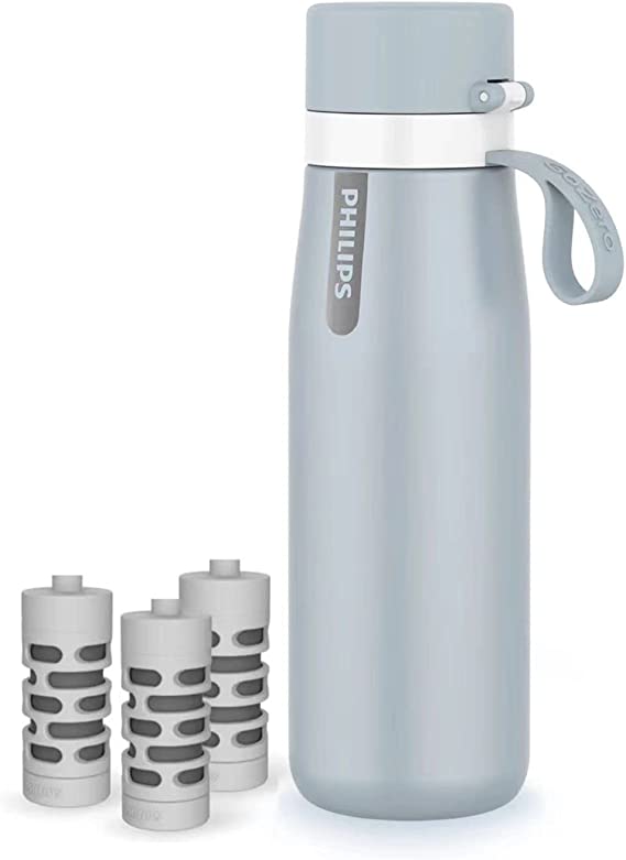 Philips Water GoZero Everyday Insulated Stainless Steel Water Bottle with Philips Everyday Tap Water Filter BPA Free Transform Tap Water into Healthy Tastier Water Keep Drink Hot/Cold, 18.6 oz/32 oz