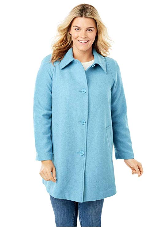 Woman Within Plus Size Wool-Blend Classic A-Line Coat