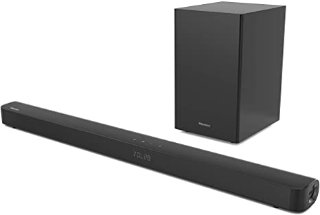 Hisense HS212F 2.1ch Sound Bar with Wireless Subwoofer, 120W, Powered by Dolby Audio, Pure Surround, Ezplay Support, Roku TV Ready, Bluetooth, HDMI ARC/Optical/AUX/USB, 3 EQ Modes