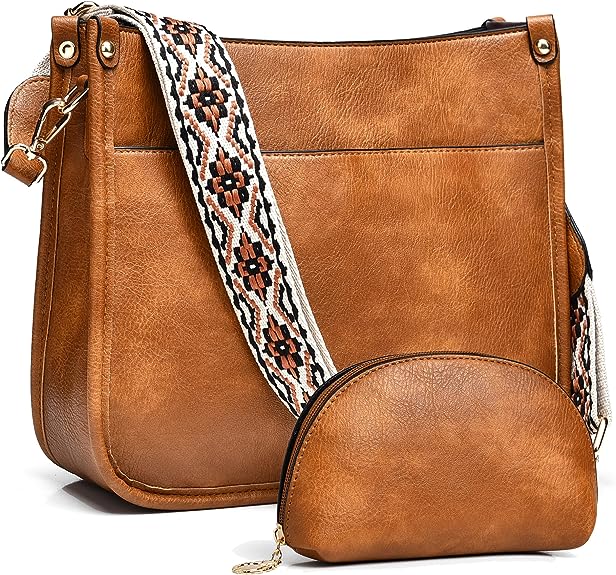 Crossbody Bags for Women Leather Hobo Purses Handbags 2pcs Wallet Set with Colorful Guitar Strap Fashion Shoulder Bag