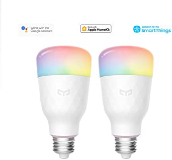 Yeelight WiFi Bulb 16 Million Colors E27 8.5W RGB Dimmable 800lm White Light Smart Home App Remote Control (2-Pack)