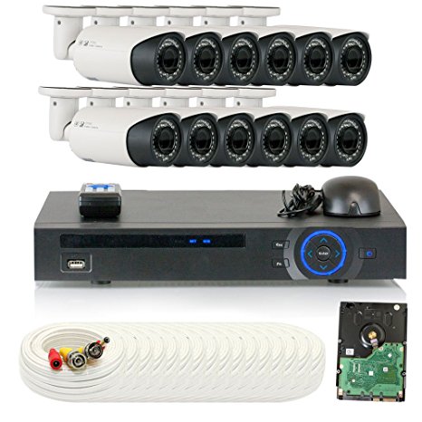 GW Security 16 Channel HD-CVI DVR (12) 2.8-12mm Motorized Zoom 2MP 1080P Outdoor Sony Cmos Video Security Camera System