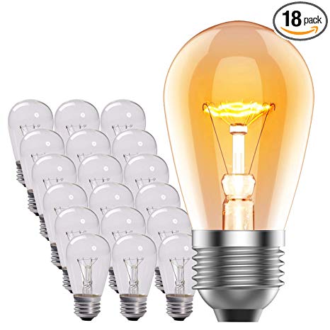 Pack of 18 Commercial Grade 11 Watt S14 Replacement Incandescent Light Bulbs with E26 Medium Base, for Indoor Outdoor Use or Perfect Heavy Duty String Lights