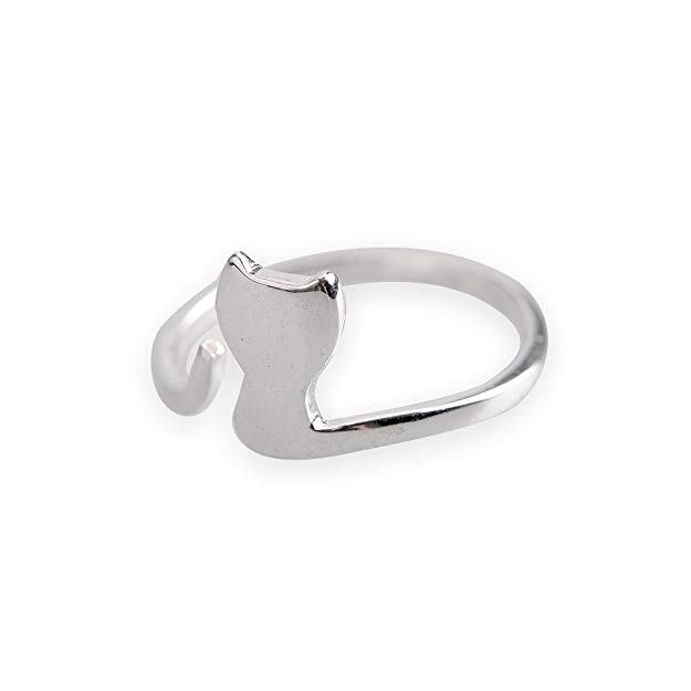 Sterling Silver Kitty Cat Ring Adjustable - Pet Animal Fashion Jewelry - Perfect Gifts for girls