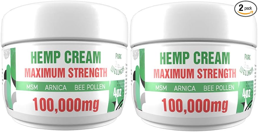 Pure wellness Hemp Cream for Relief - 100,000 Mg (2-Pack) Natural Hemp Extract Cream - Joints and Muscle