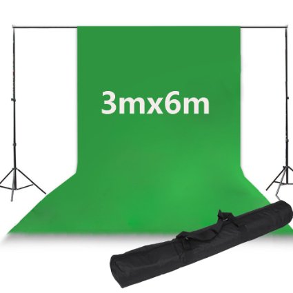Chromakey Green Screen Backdrop 3m x 6m and 28m3m Backdrop Stand Support System Kit with Carry Bag