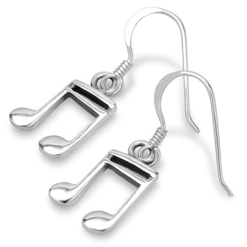 925 Sterling Silver 16th Note Musician Dangle Hook Earrings