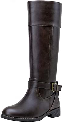 Jeossy Women's 50 Knee High Riding Boots Metal Buckle Calf Boot