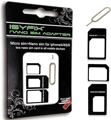 iSYFIX SIM Card Adapter Nano Micro - Standard 4 in 1 Converter Kit with Steel Tray Eject Pin