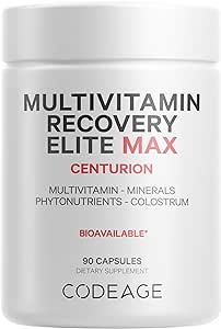 Codeage Multivitamin Recovery Elite Max - Advanced Recovery Support for Athletes - Mixed Carotenoids, Colostrum, Quercetin, Magnesium, Zinc, Vitamin K, Boron - Sports Supplement - 90 Capsules