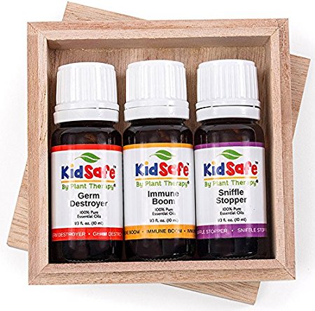 Plant Therapy KidSafe Wellness Sampler Set. 100% Pure, Undiluted, Therapeutic Grade. Includes: Germ Destroyer, Immune Boom and Sniffle Stopper. 10 ml (1/3 oz) each.