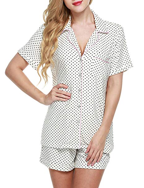 Ekouaer Pajamas Women's Short Sleeve Sleepwear Soft Pj Set XS-XXL