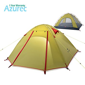 Azurec 2-3-4 Person 3 Season Double Doors Lightweight Waterproof Double Layer Backpacking Tent for Camping Hiking