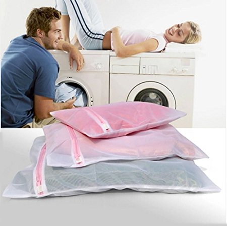 Efivs Arts Set of 3 Large/medium/small Size Laundry Sweater Lingerie Wash Mesh Bag (White)