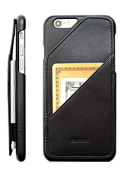 [iPhone 6 Plus/6S Plus] Leather Wallet Case - Slim Card Holder for Up to 8 Cards and Cash - RFID Blocking - Quickdraw by HUSKK - Black [Q-6P-B-RFID]
