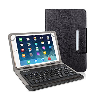 Elzo® 7" 8" PU Leather Folio Stand Case Cover with Detachable Bluetooth Keyboard for iPad Mini, Samsung, Acer Iconia, Dell, HP, ProntoTec, iRulu, ASUS, LG Tablet (Black, 7-8 inches)