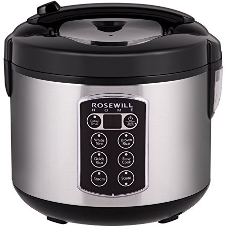 Rosewill 12-Cup Cooked 6-Cup Uncooked Digital Rice Cooker and Food Steamer with Stainless Steel Exterior RHRC-17001