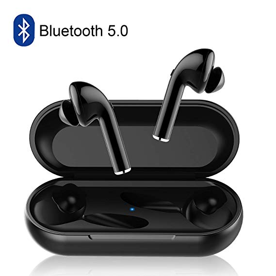 Wireless Bluetooth Earbuds, Portable Sport V5.0 True Wireless Stereo Earphones Hands Free Mini Noise Cancelling in-Ear Headphones with Mic and Charging Case (Black2)