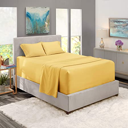 Extra Deep Pocket Fitted Sheet - Ultra Deep Pocket Bed Sheet Set – Super Deep Pocket 4 Piece Set - Extra Deep Fitted Sheet - 60 x 80 inches - Extra Deep Pocket Queen Size Sheet – Custard Mallow Yellow