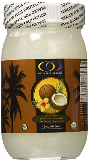 Optimally Organic Extra Virgin Coconut Oil, Unrefined, Raw Cold Pressed, Non-GMO, Vegetarian, 16 Oz.